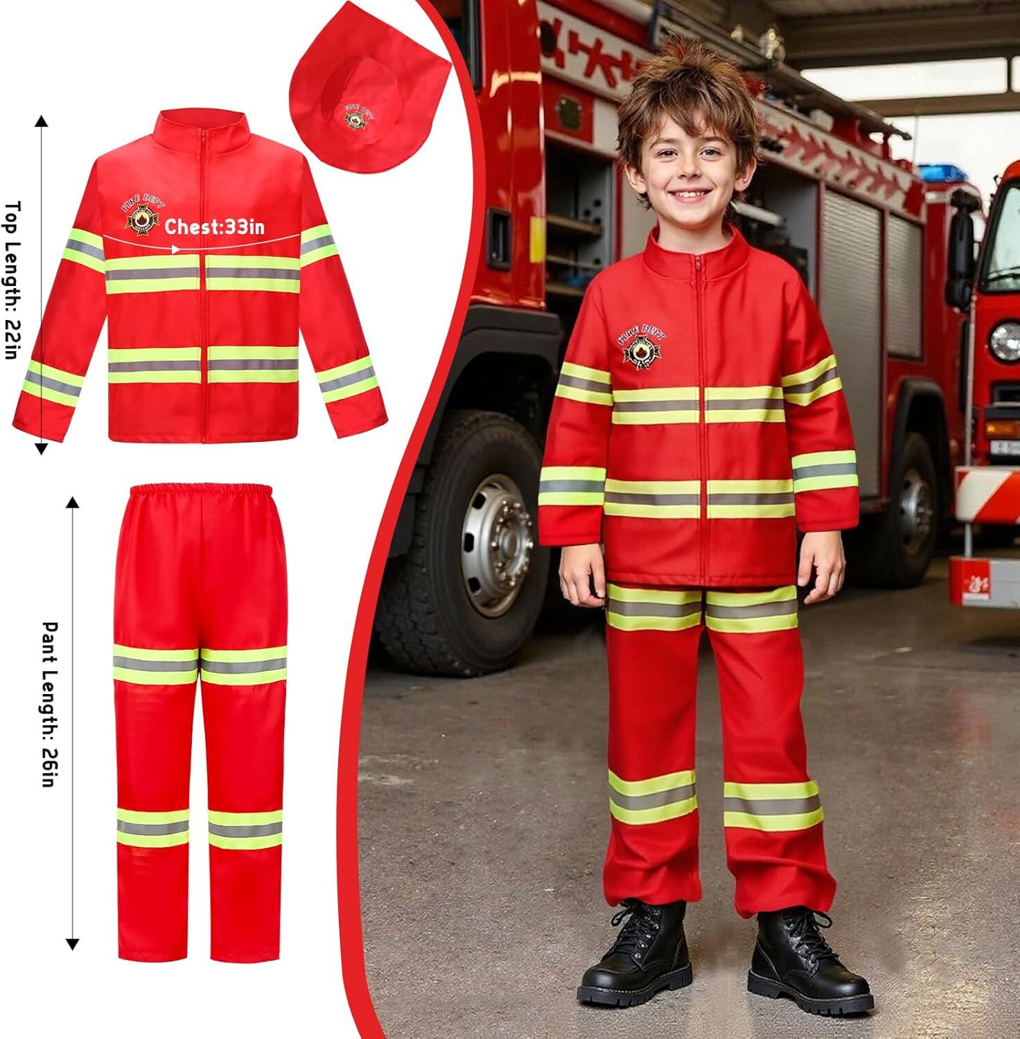 Provides exact dimensional measurements for the top and pants to help shoppers understand the physical size of the costume and ensure proper fit for their child. Shows the product being worn by a…