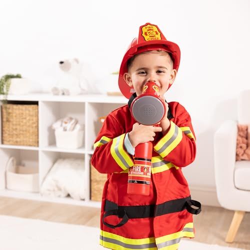 Shows the product being worn and enjoyed by a child in a real-world home setting to help shoppers visualize the costume in use.