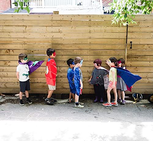 Shows children using the product (capes) in a real-world outdoor play scenario, demonstrating the product in action and creating an emotional connection with…