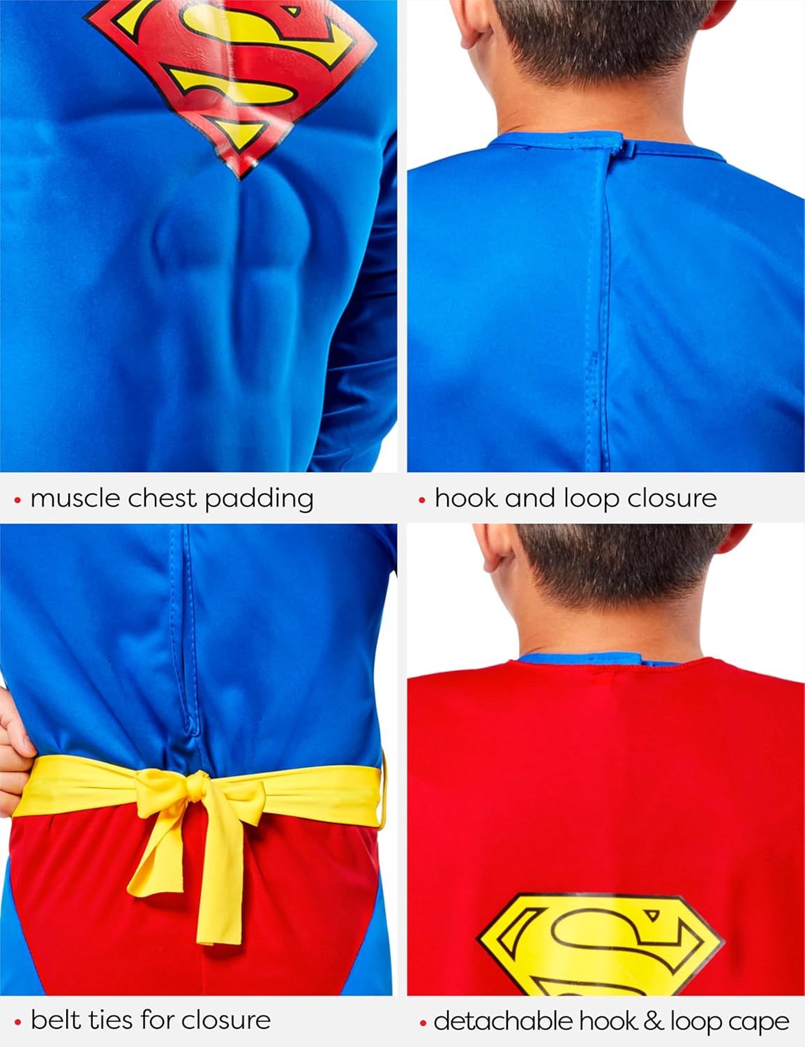 Breaks down the physical components and construction details of the Superman costume to help shoppers understand what features are included and how the product is designed. Showcases multiple…