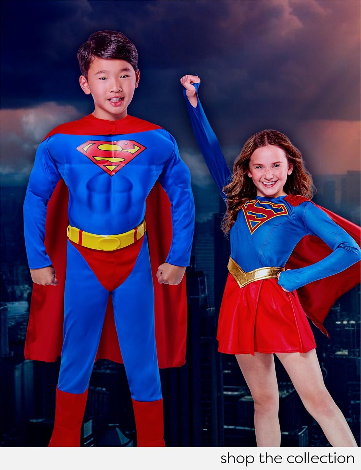 Showcases the brand's collection of superhero costumes for children, encouraging shoppers to explore multiple product options within the same product line.
