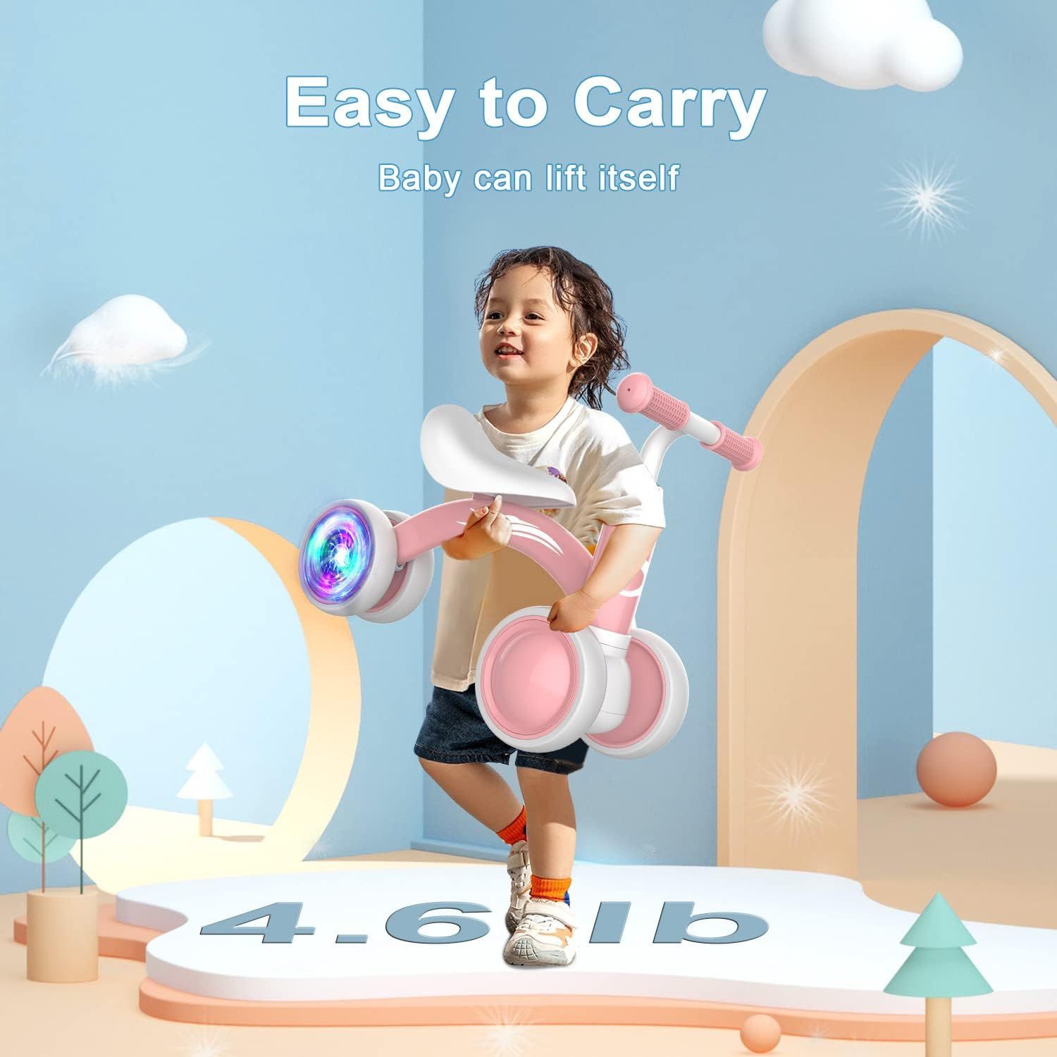 Communicates that the product is lightweight enough for a young child to carry independently, emphasizing ease of use and portability for parents.