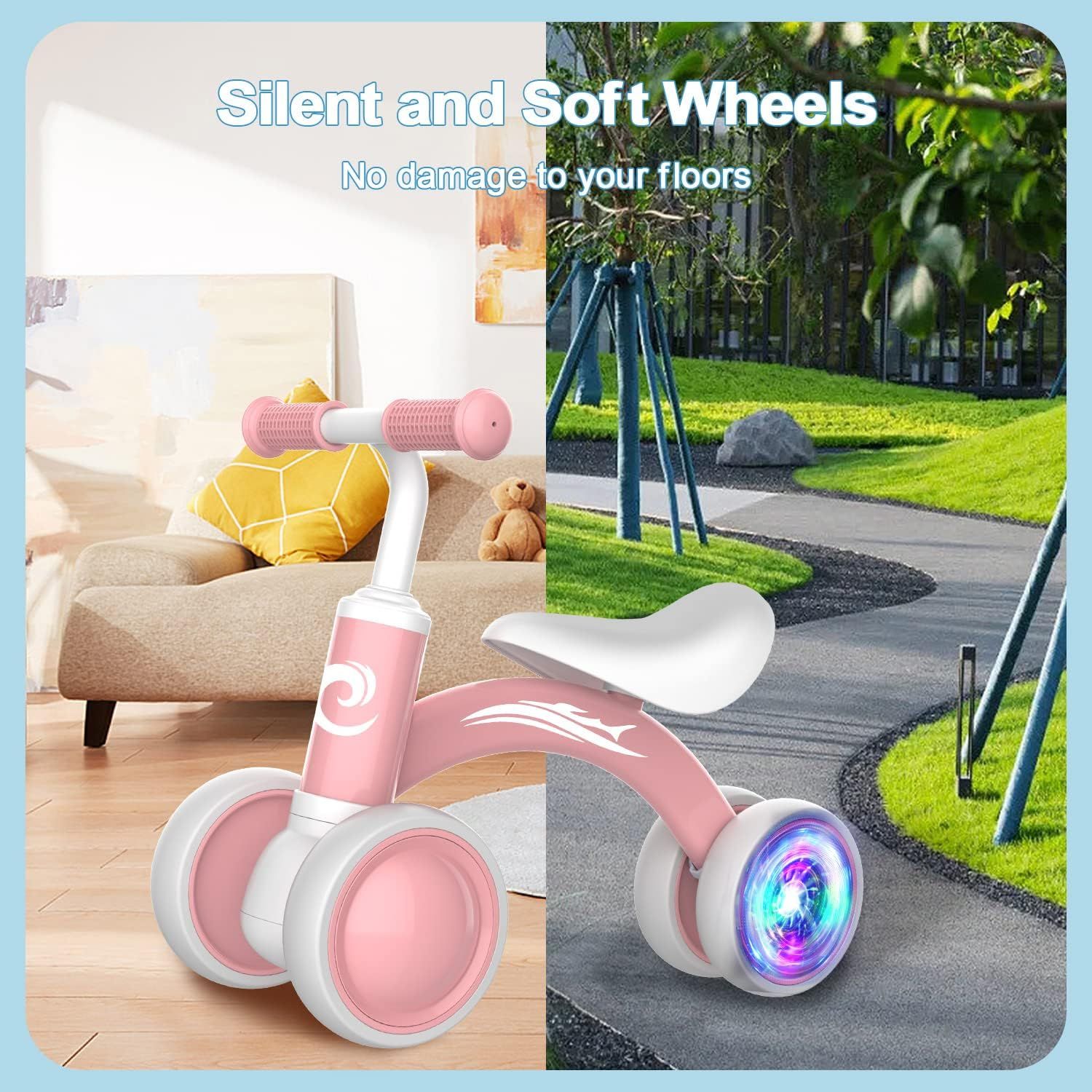 Demonstrates the product's versatility by showing it can be used safely in multiple environments—both indoors on hardwood floors and outdoors on pavement—without causing damage. Highlights the key…