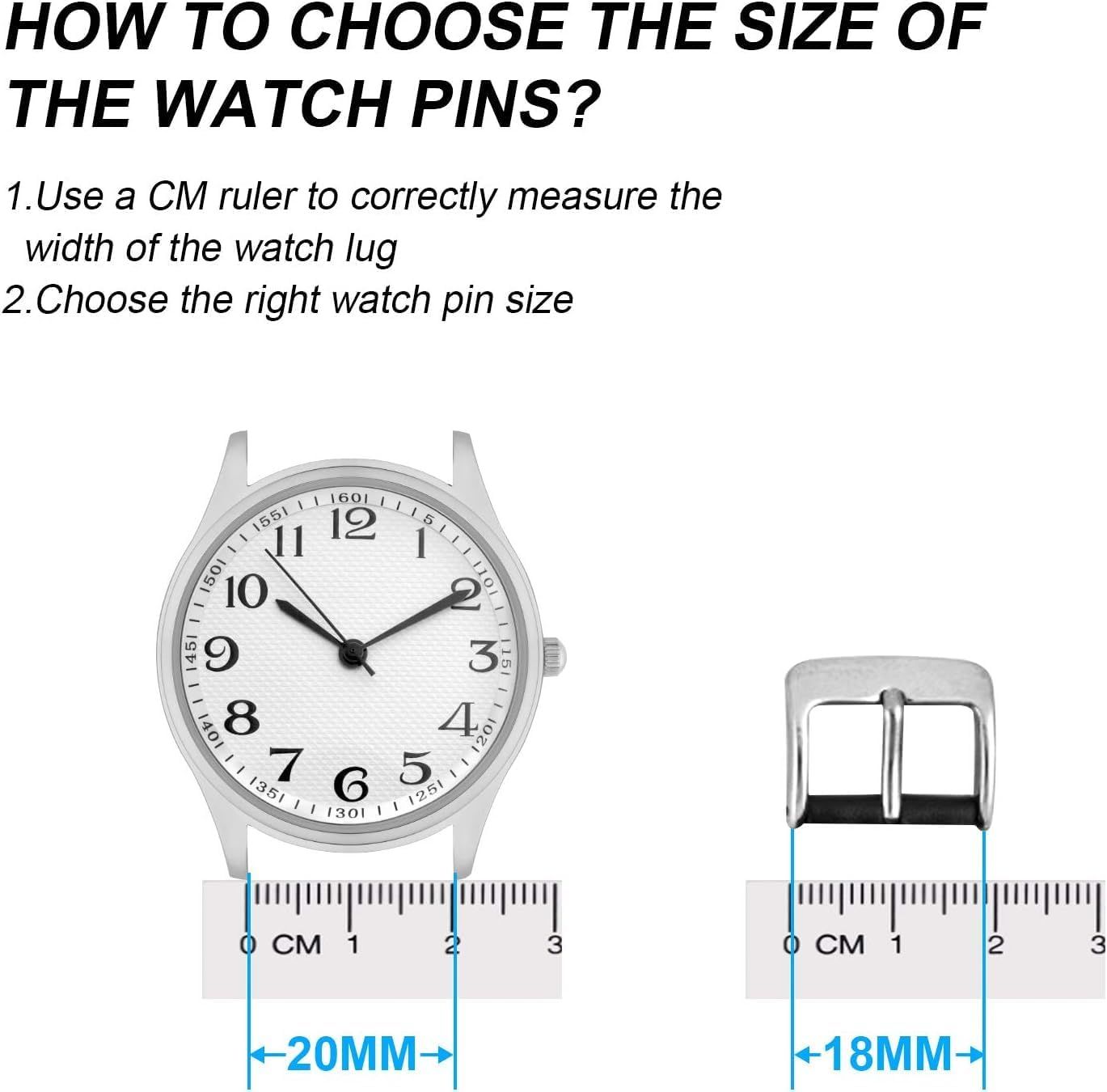 Instructs shoppers how to measure their watch lug width to select the correct replacement pin size, ensuring proper fit and compatibility. Provides step-by-step guidance on measuring watch lug width…