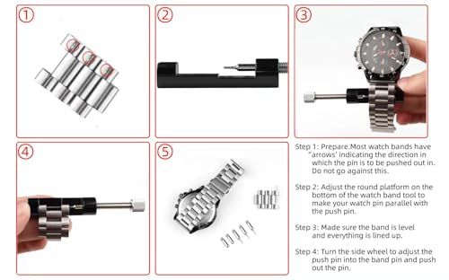 Provides step-by-step instructions on how to adjust or remove links from a watch band, helping shoppers understand the ease of customizing the fit.