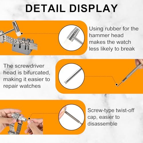 Breaks down the physical components and design features of the watch repair tool, highlighting how each part is engineered for safe and effective watch repair. Communicates multiple distinct…