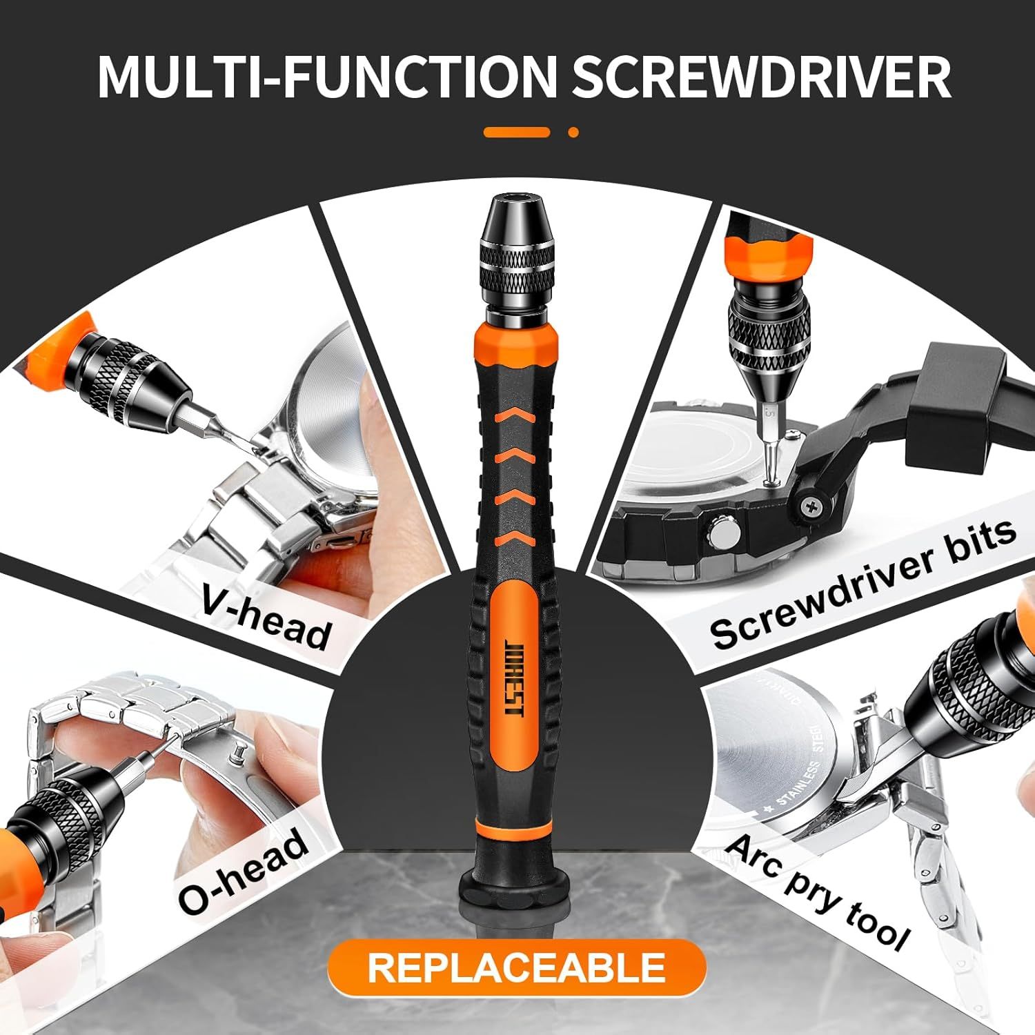 Demonstrates the multiple use cases and versatility of the screwdriver by showing it can be used with different heads and attachments for various tasks. Communicates the key benefit that this is a…