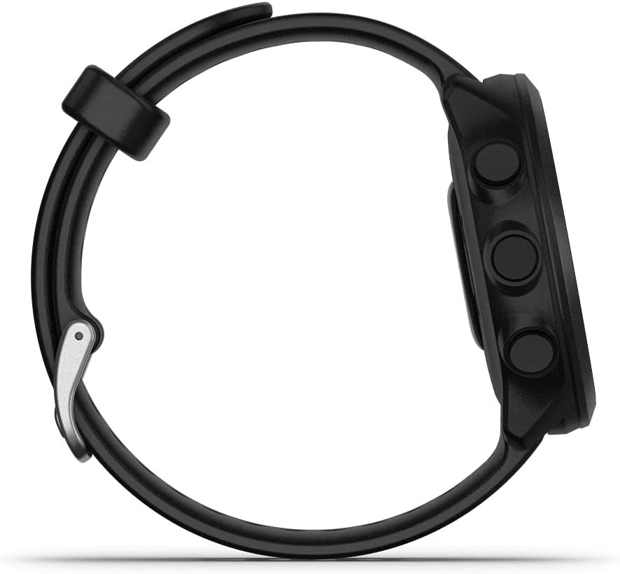 Provides a clean, catalog-style view of the smartwatch from the side to show its physical form, button placement, and band design without distractions.