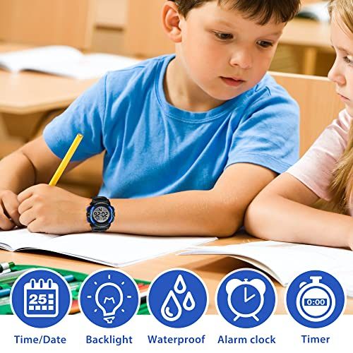 Communicates the multiple functional features of the kids' watch to reassure parents and shoppers that it offers comprehensive utility for children.