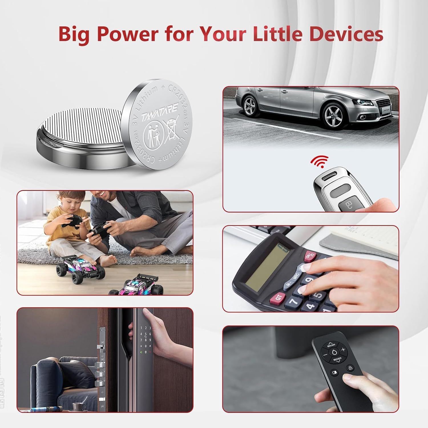 Demonstrates the versatility of the battery product by showing it powers multiple types of small electronic devices across different everyday scenarios, reassuring shoppers of its broad…