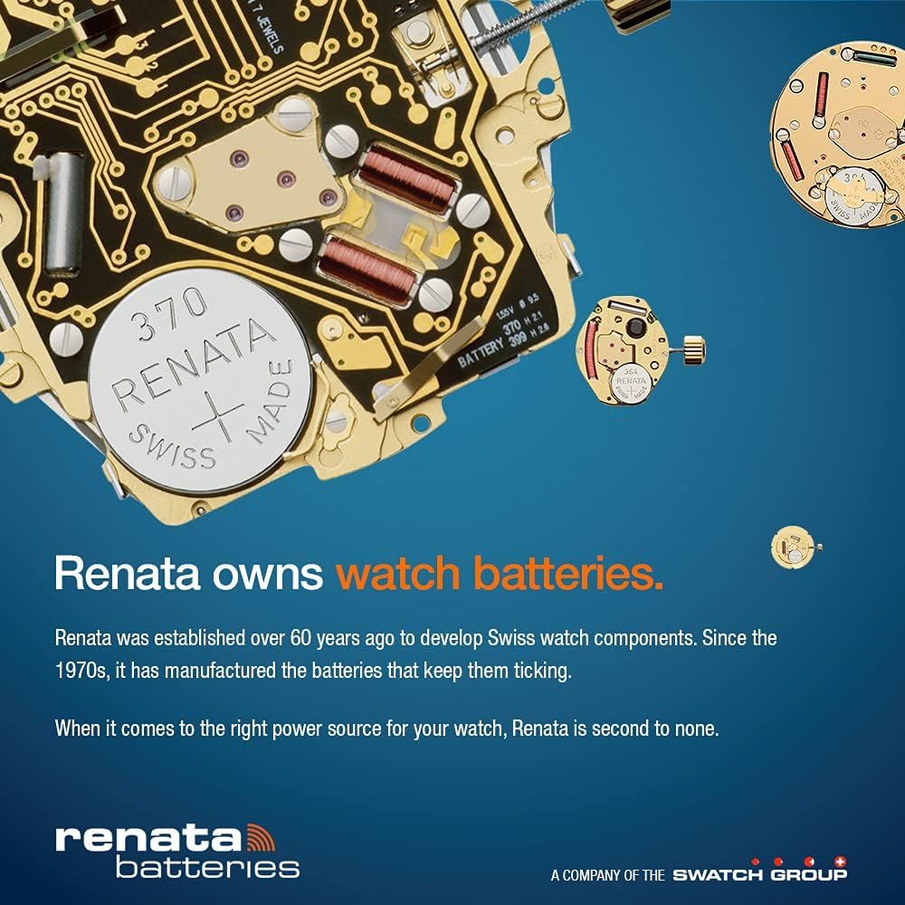 Communicates Renata's brand heritage, Swiss manufacturing credentials, and market leadership position in watch batteries to build trust and authority with shoppers.