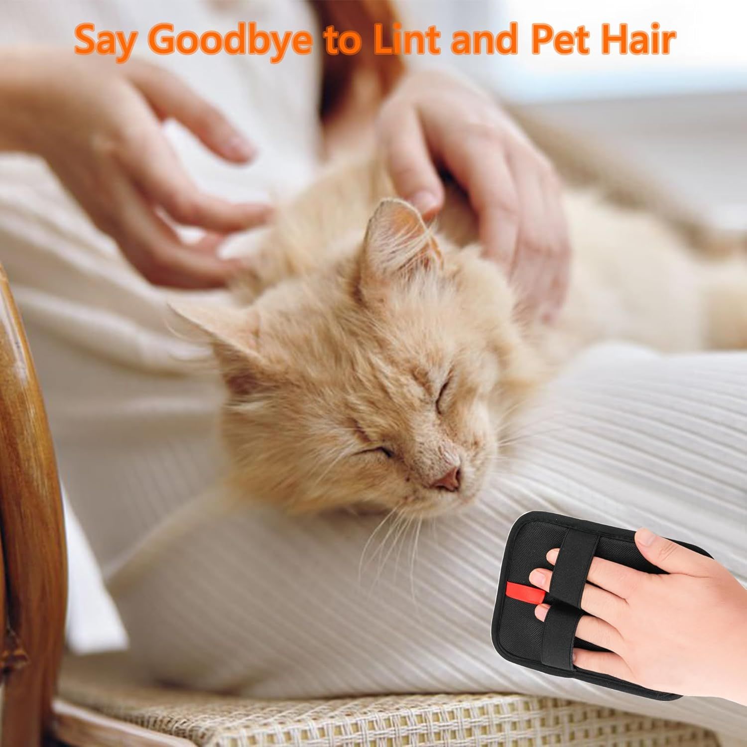 Demonstrates the product's effectiveness at removing lint and pet hair from clothing and furniture, reassuring pet owners that they can keep their home and…