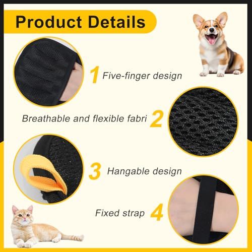 Breaks down the physical components and design features of the pet grooming glove to help shoppers understand its construction and functional elements.