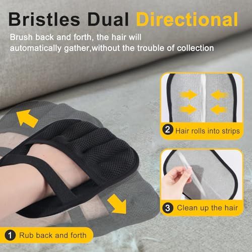 Demonstrates the three-step process of using the dual directional bristle feature to gather and clean up pet hair efficiently without manual collection. Highlights the key benefit that hair…