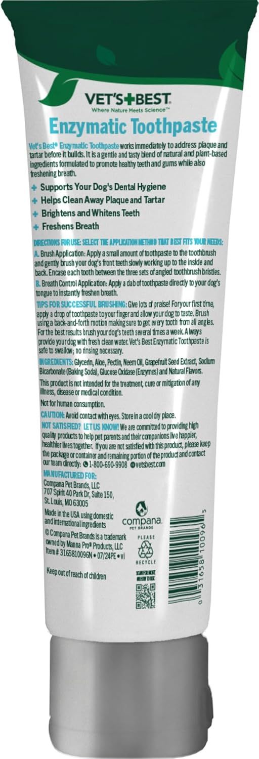 Communicates multiple distinct benefits of the enzymatic toothpaste through a bulleted list format, showing shoppers that the product addresses several dental…