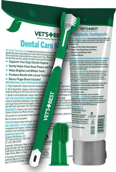 Shows the customer everything included in the purchase: enzymatic toothpaste, toothbrush, and dental care gel, reassuring them they're getting a complete dental care solution for their pet.