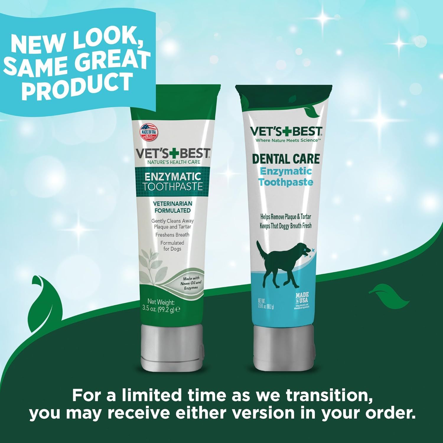 Informs shoppers that the product is undergoing a packaging update and they may receive either the old or new version during the transition period, managing expectations and maintaining brand trust.