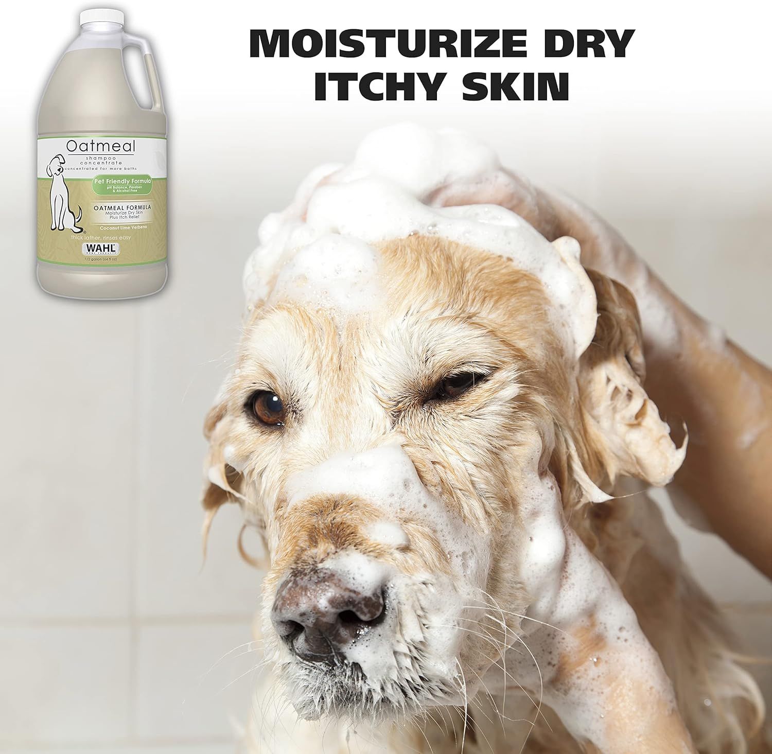 Communicates that the oatmeal shampoo effectively moisturizes and soothes dry, itchy skin on pets, reassuring pet owners about the product's therapeutic…