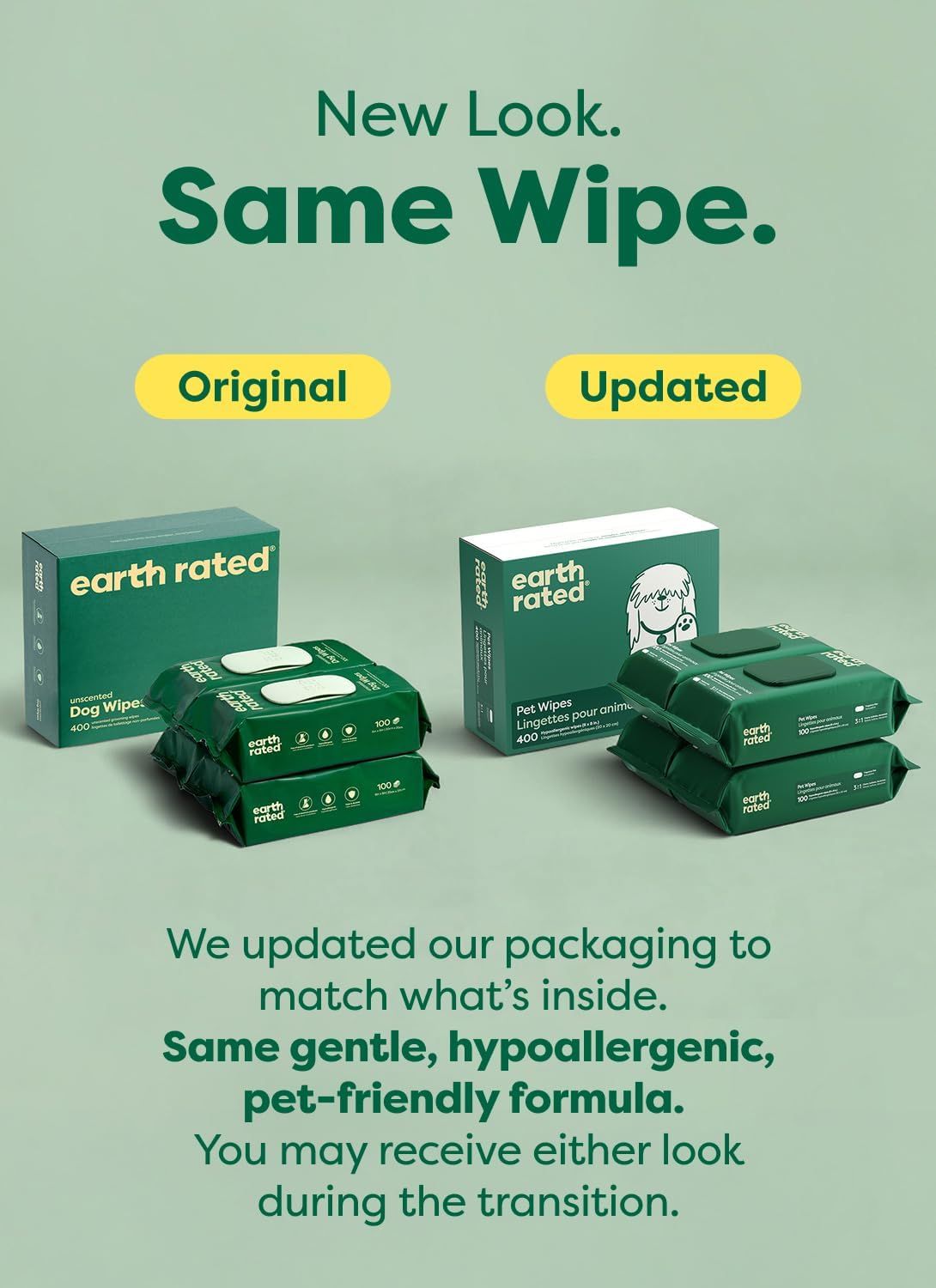 Informs shoppers that the brand has updated its packaging design while reassuring them that the product formula remains unchanged, helping them recognize either version during the transition period.