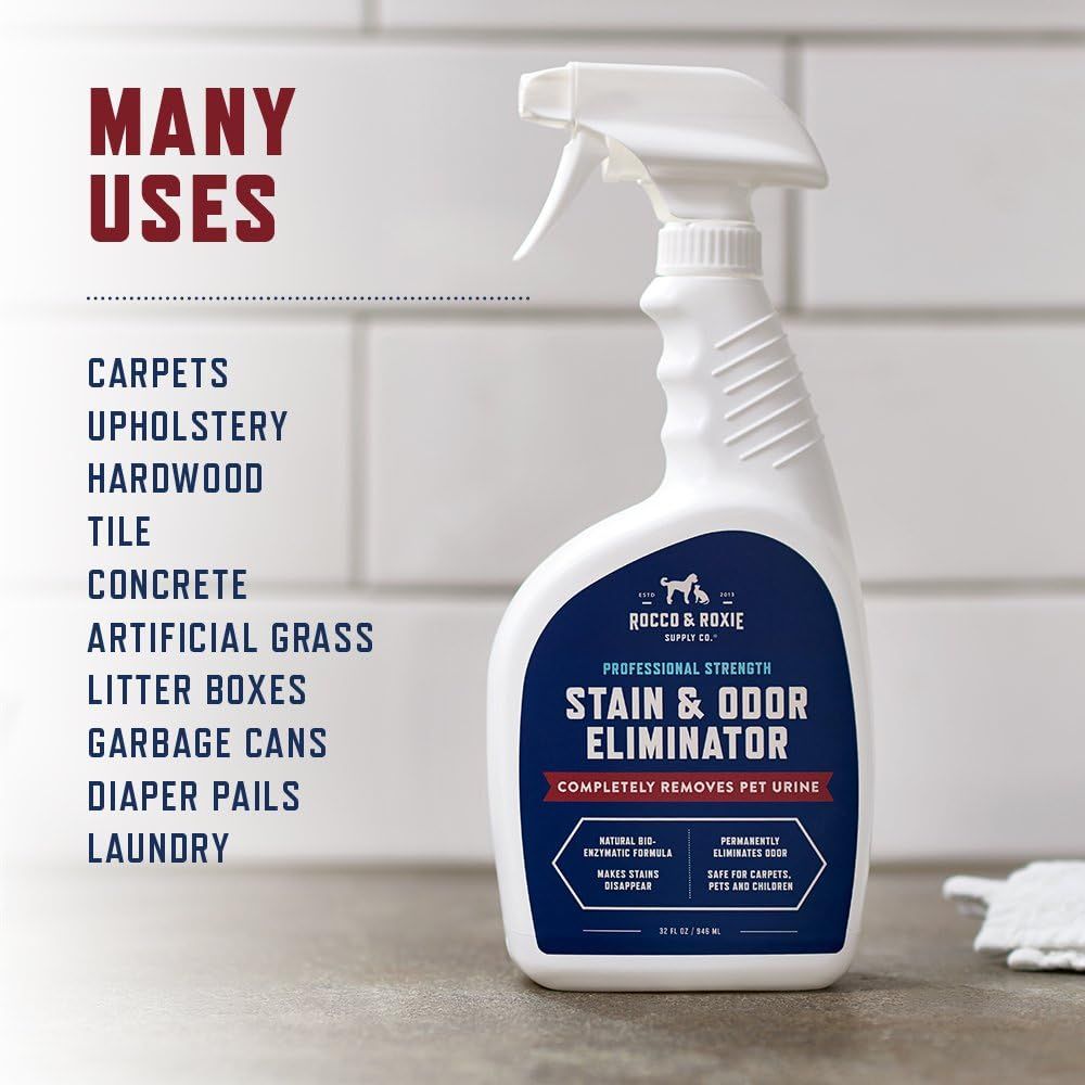 Demonstrates the product's versatility by showing it can be used on many different surfaces and scenarios (carpets, upholstery, hardwood, tile, concrete, artificial grass, litter boxes, garbage…