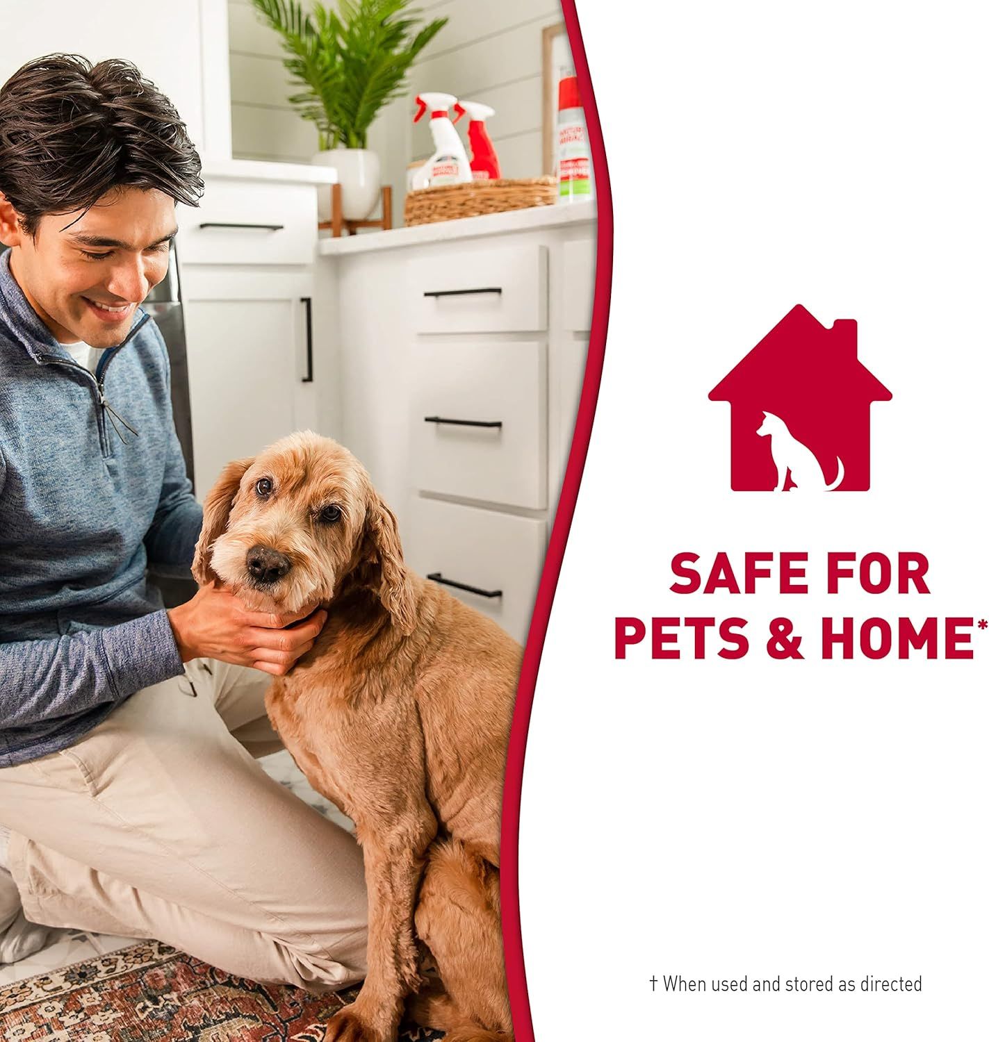 Reassures shoppers that the product is safe to use around pets and in the home, addressing concerns about chemical safety for families with animals. Communicates the single core benefit that the…