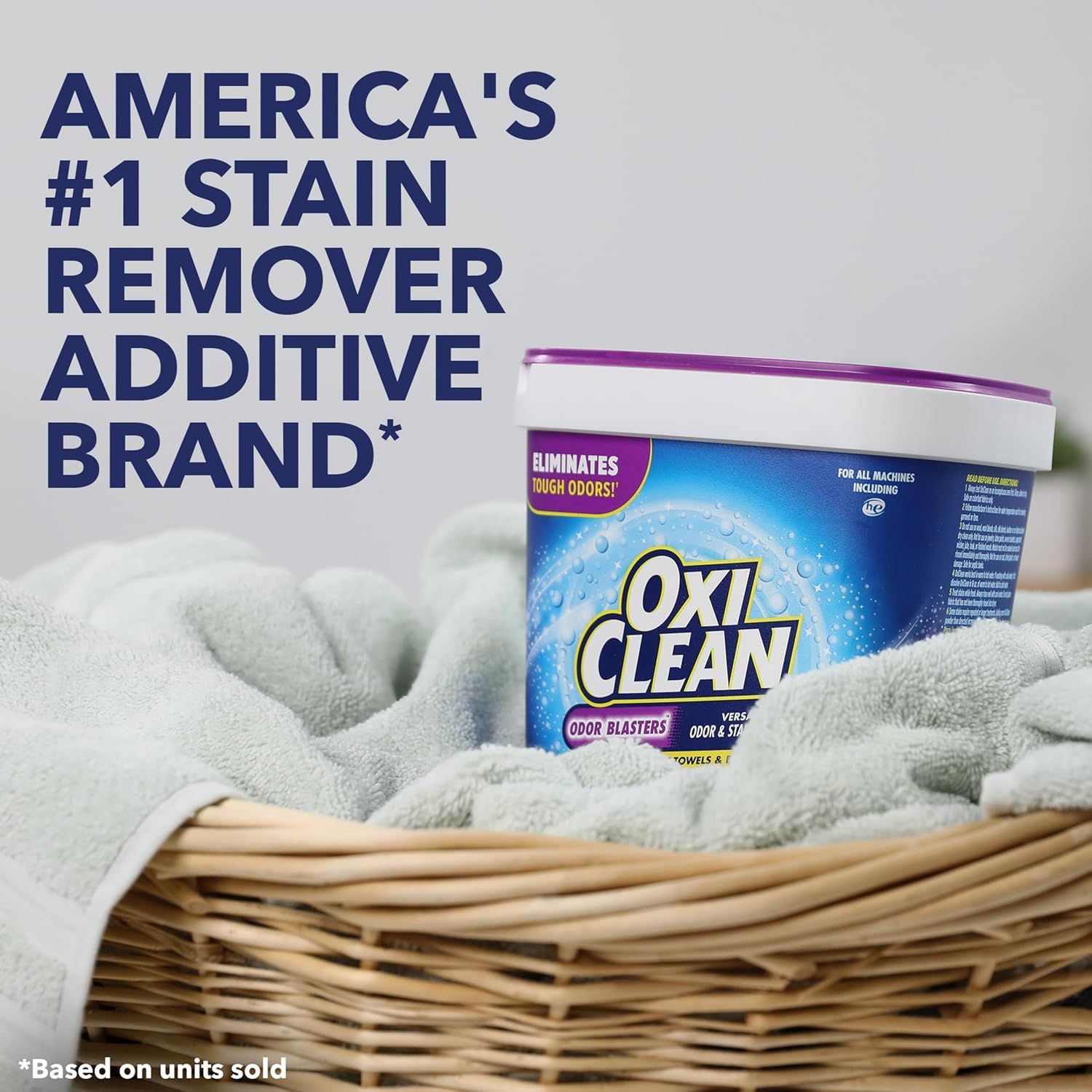 Communicates brand authority and market dominance by claiming the #1 position in stain remover additives, building trust and credibility with shoppers.