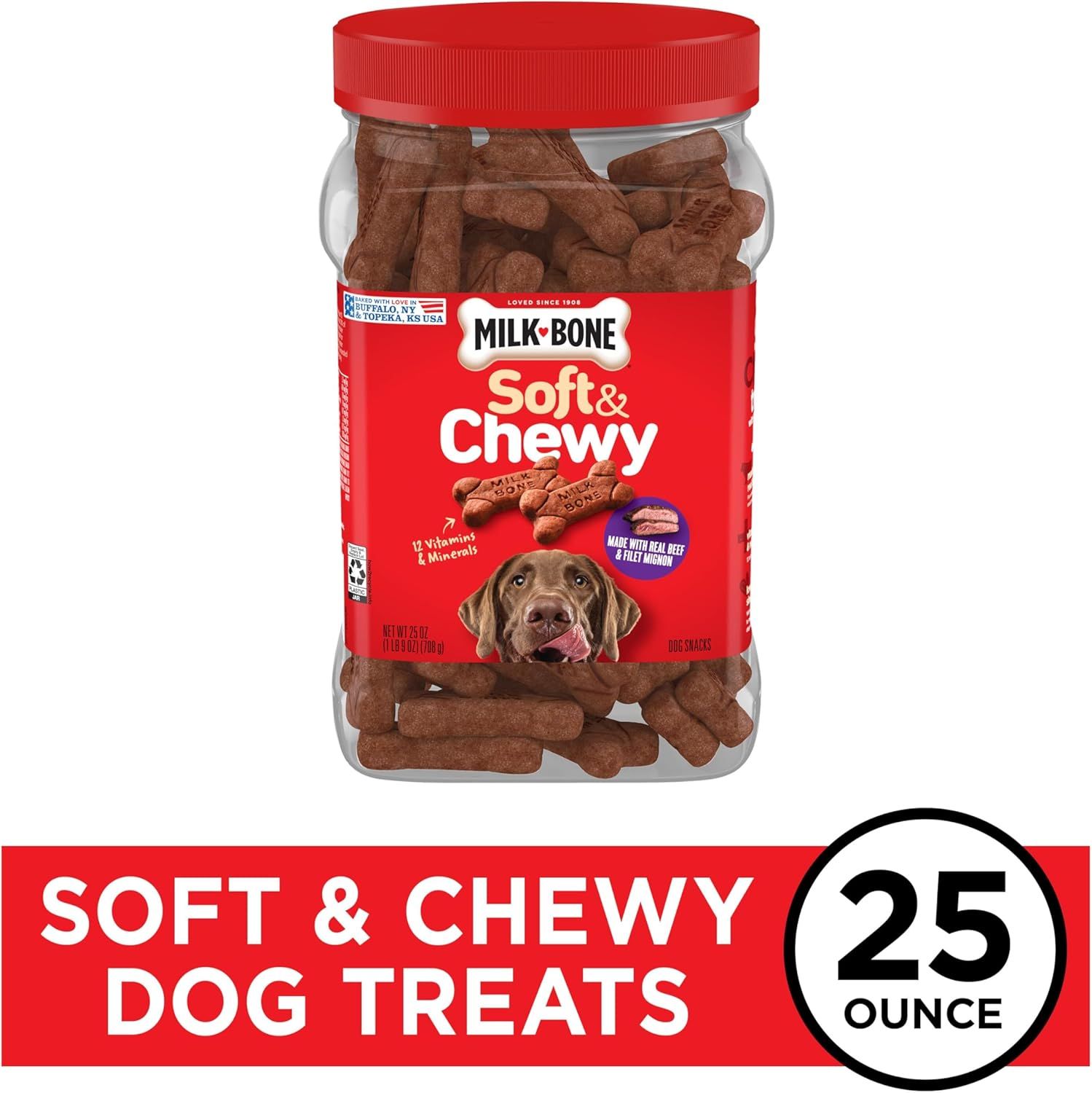 Highlights the soft and chewy texture of the dog treats as the primary product benefit, reassuring shoppers that these treats are gentle and enjoyable for dogs.