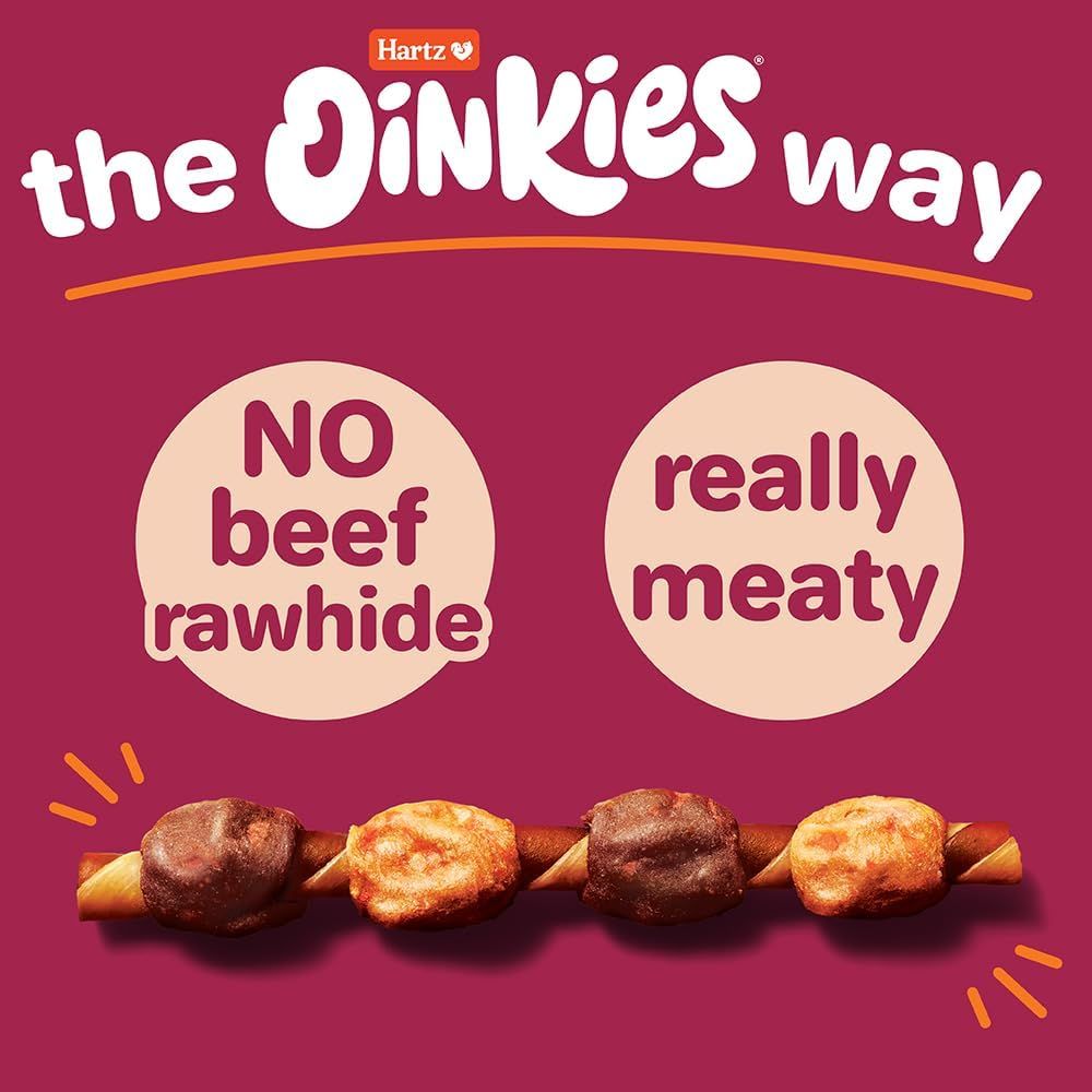 Communicates two distinct product benefits in a segmented layout: the absence of beef rawhide and the meaty flavor/texture, reassuring pet owners about safety and palatability.