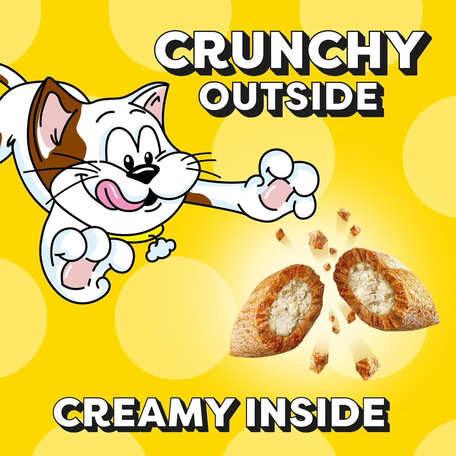 Communicates the product's appealing dual texture—crunchy exterior and creamy interior—to entice shoppers with a clear sensory benefit.