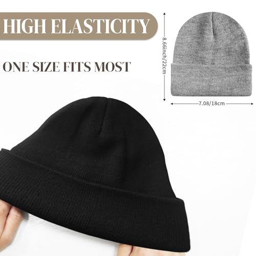 Communicates the product's stretchable material and universal fit, reassuring shoppers that the beanie will comfortably fit most head sizes. Highlights the beanie's elastic material and…