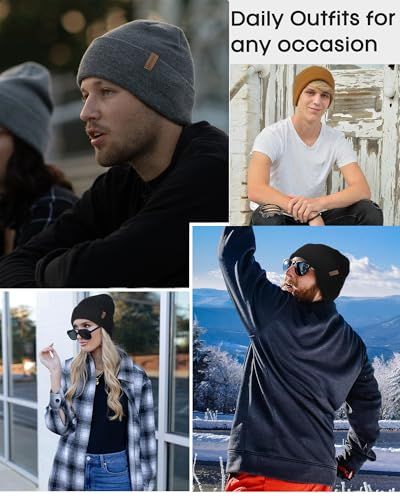 Demonstrates the product's versatility by showing it styled in multiple real-world scenarios and occasions, reassuring shoppers that the beanie works for various lifestyles and settings.
