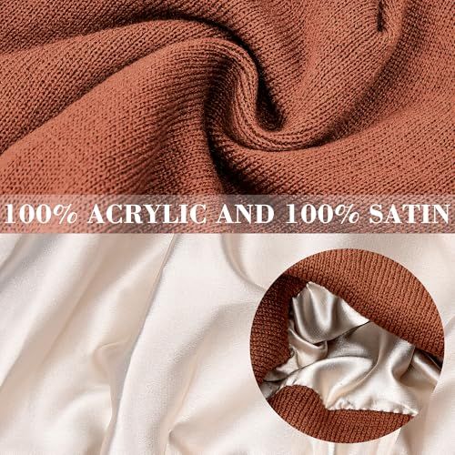 Communicates the premium material composition of the product (100% acrylic and 100% satin) through visually segmented panels showing fabric texture and quality to reassure shoppers about material…
