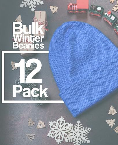 Communicates that the purchase includes 12 winter beanies in bulk, emphasizing value and quantity for shoppers looking for multi-pack options.