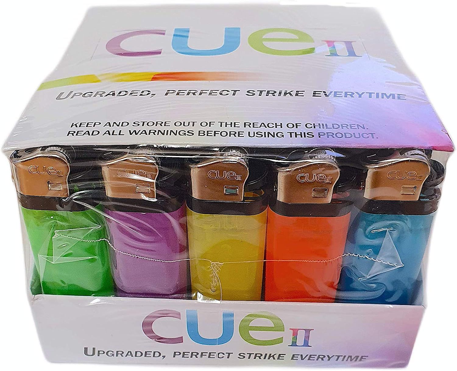 Shows the complete package contents with multiple colorful lighters included in the bundle, helping shoppers understand what they receive when purchasing this product.