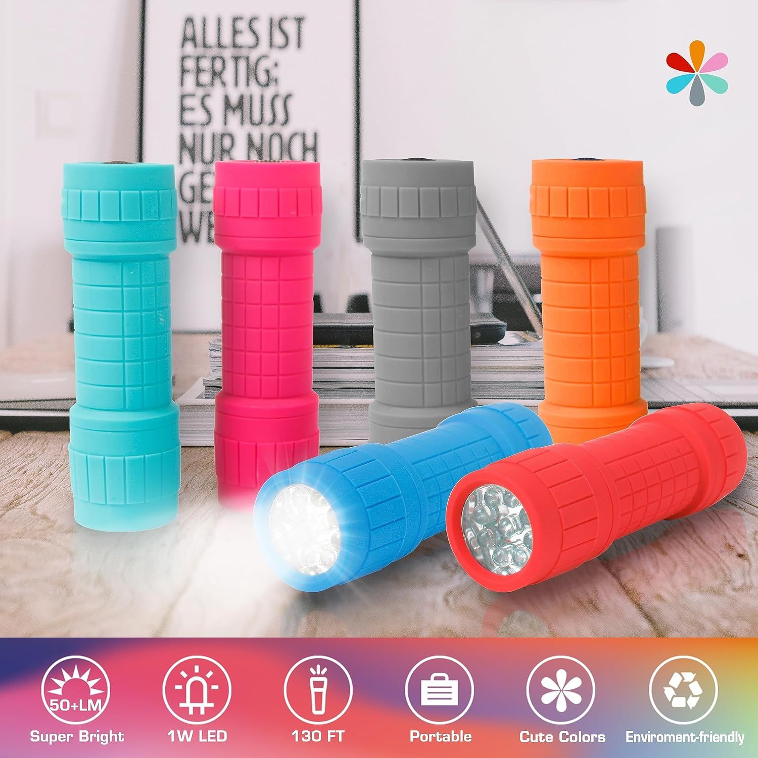Showcases the brand's product lineup in multiple vibrant color options, helping shoppers visualize the variety available and choose their preferred color. Communicates multiple key product benefits…