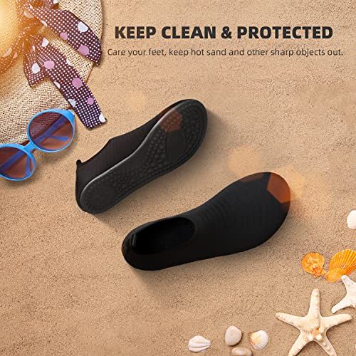 Communicates that the product keeps feet clean and protected from hot sand and sharp objects, reassuring shoppers about safety and comfort during beach or outdoor use.