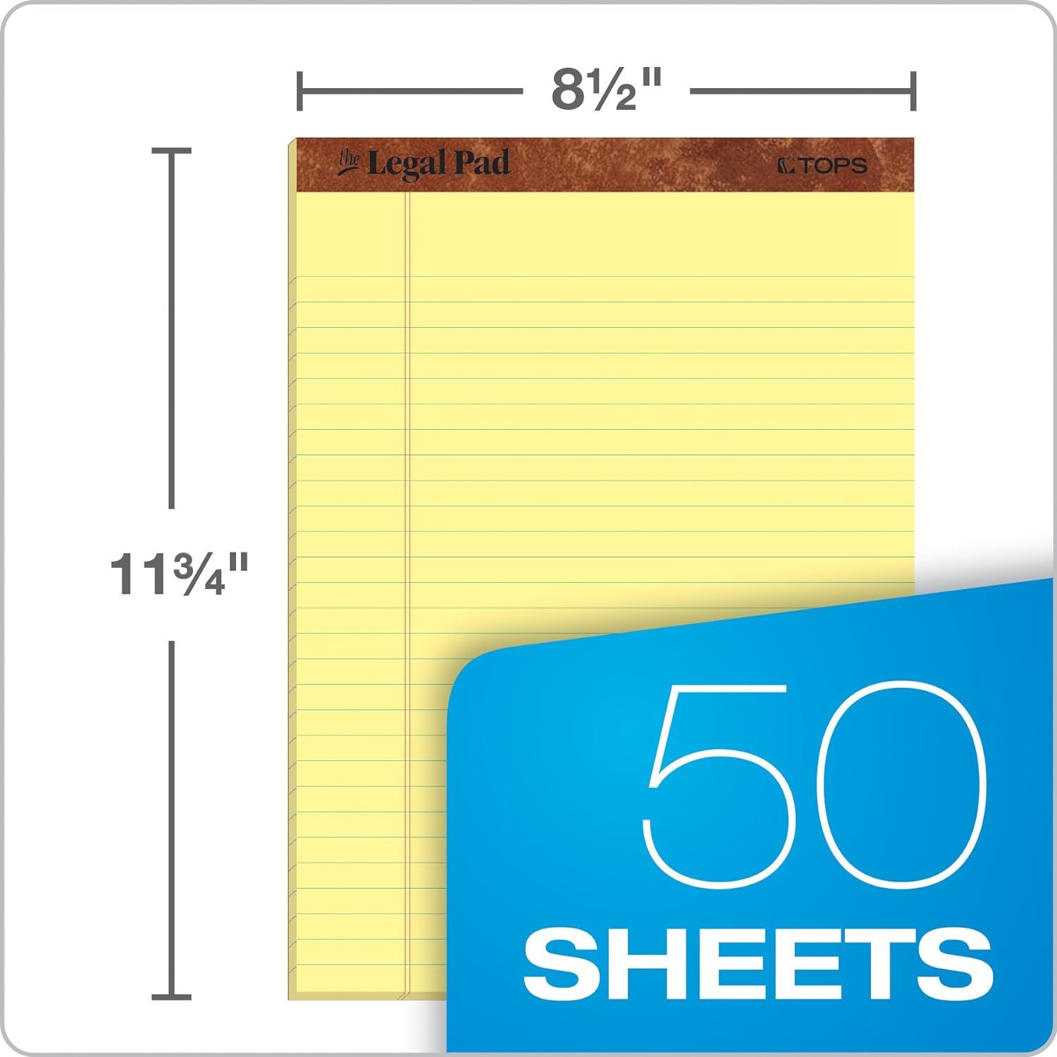 Communicates the exact physical size of the legal pad (8.5 inches by 11.75 inches) to help shoppers understand the product dimensions before purchase.…