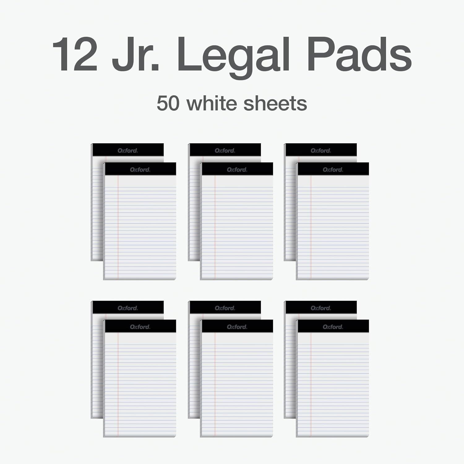 Shows the customer exactly what they will receive in the package: 12 junior legal pads with 50 white sheets each, helping them understand the quantity and…