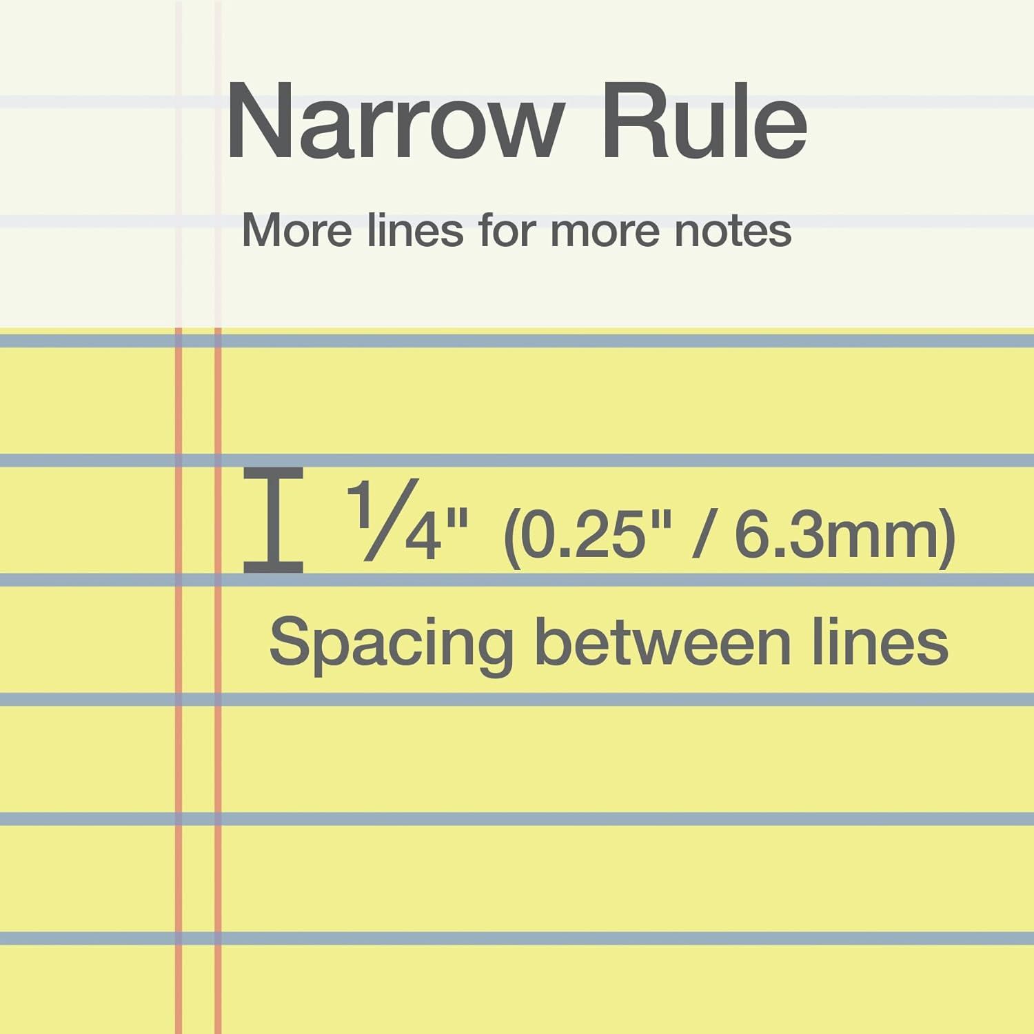 Communicates the precise spacing between lines (1/4 inch or 6.3mm) to help shoppers understand the narrow rule format and determine if it meets their…