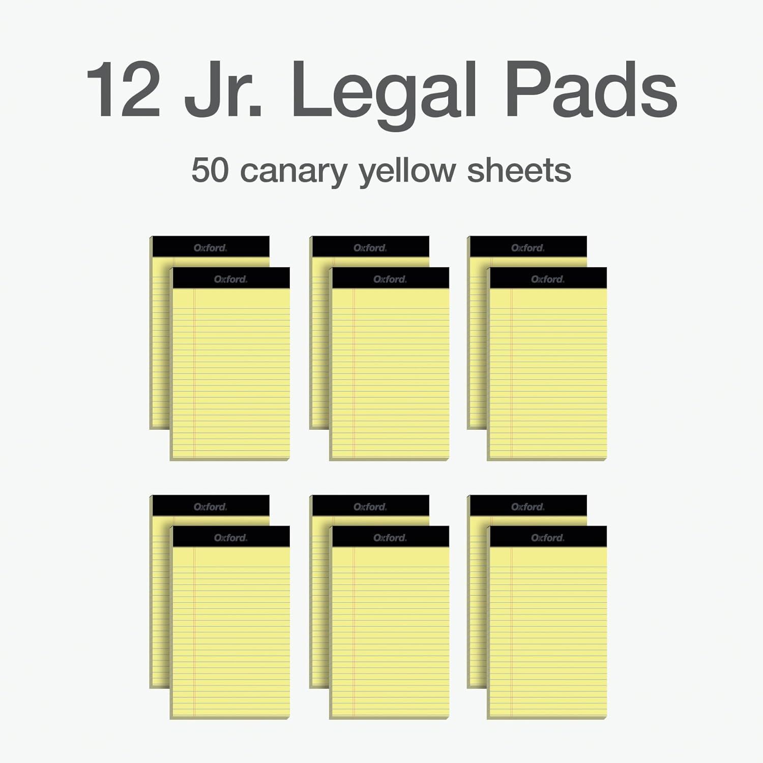 Shows the customer exactly what they receive in the package: 12 junior legal pads with 50 canary yellow sheets each, helping them understand the bundle…