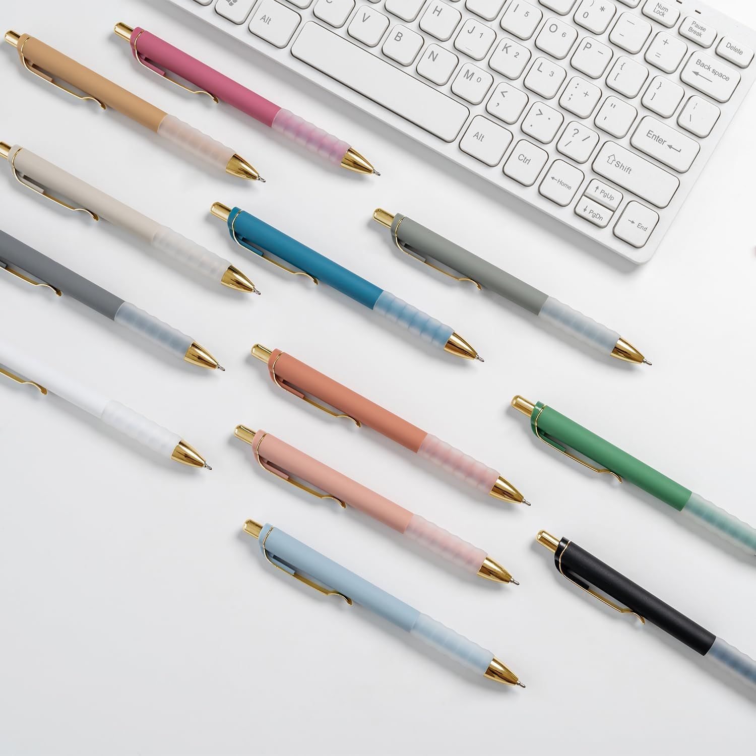 Showcases the brand's product lineup by displaying multiple color options available for the pen, helping shoppers understand the variety and choose their…