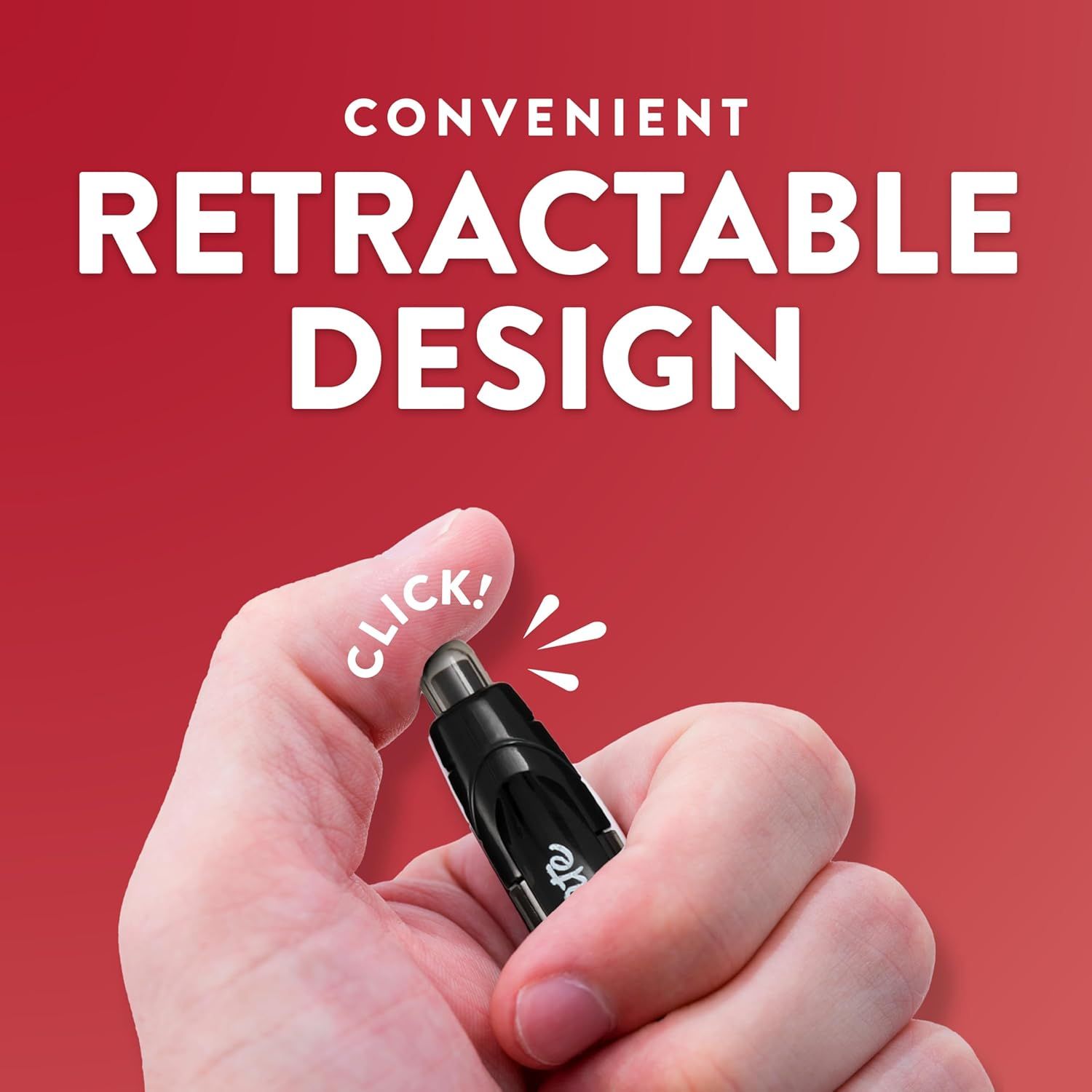 Highlights the convenient retractable mechanism of the product, demonstrating ease of use with a simple click action to reassure shoppers of its user-friendly…