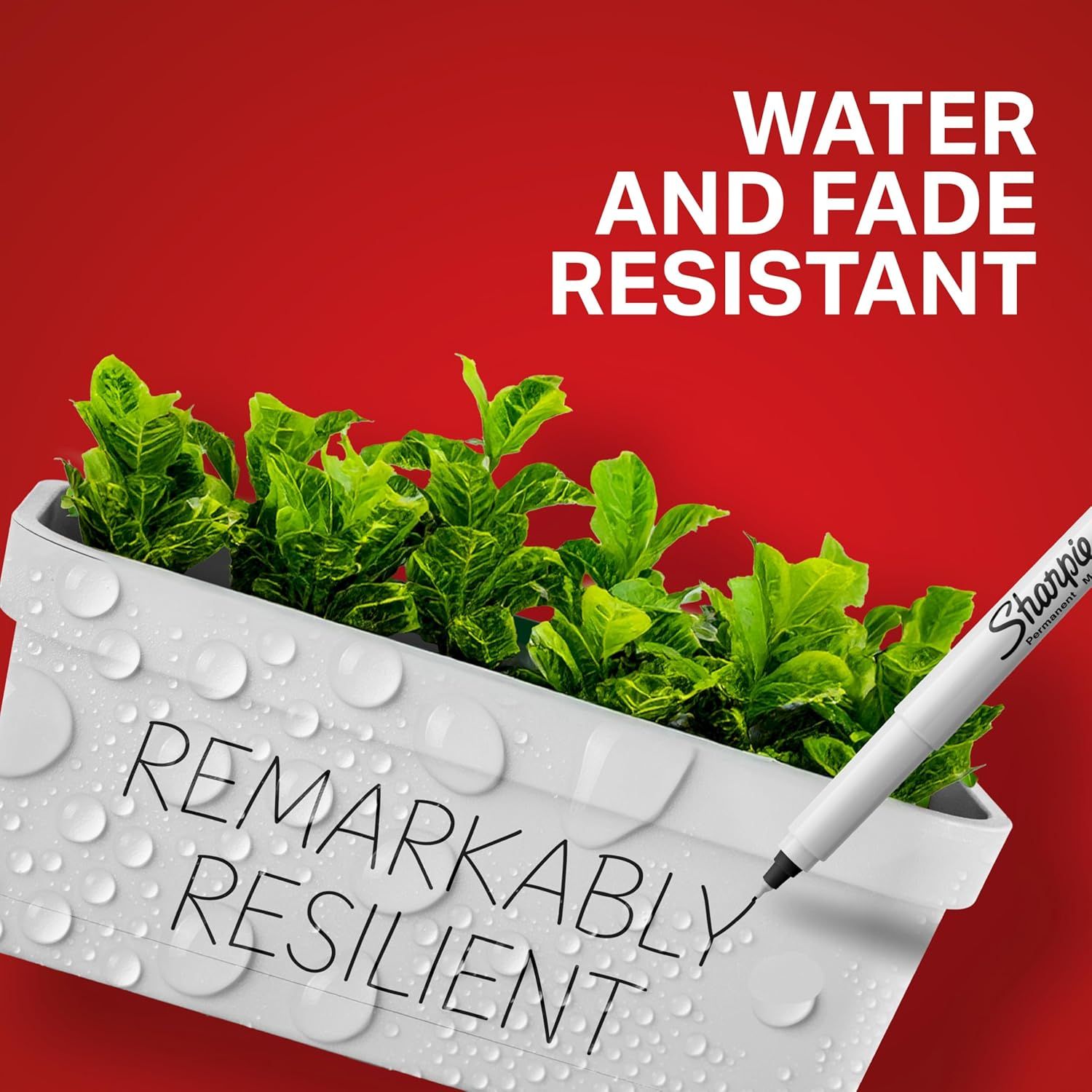 Communicates that the product is water and fade resistant, reassuring shoppers that their markings will remain durable and legible even when exposed to moisture or sunlight.