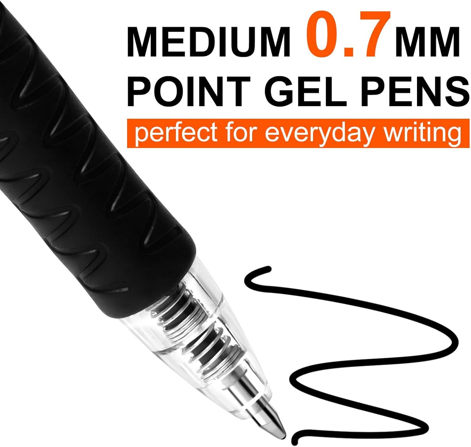 Highlights the pen's medium 0.7mm point size and positions it as ideal for everyday writing tasks, reassuring shoppers about its versatility and suitability…