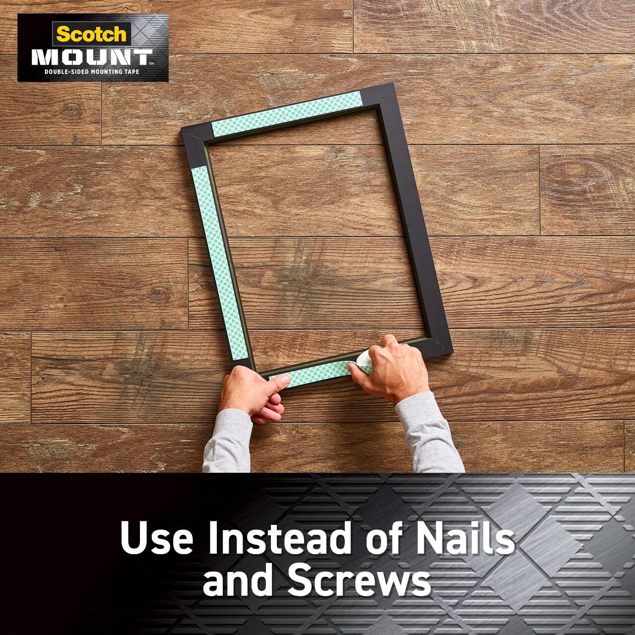 Demonstrates how to use the mounting tape to hang a picture frame without nails or screws, emphasizing ease of installation and wall-friendly mounting.…