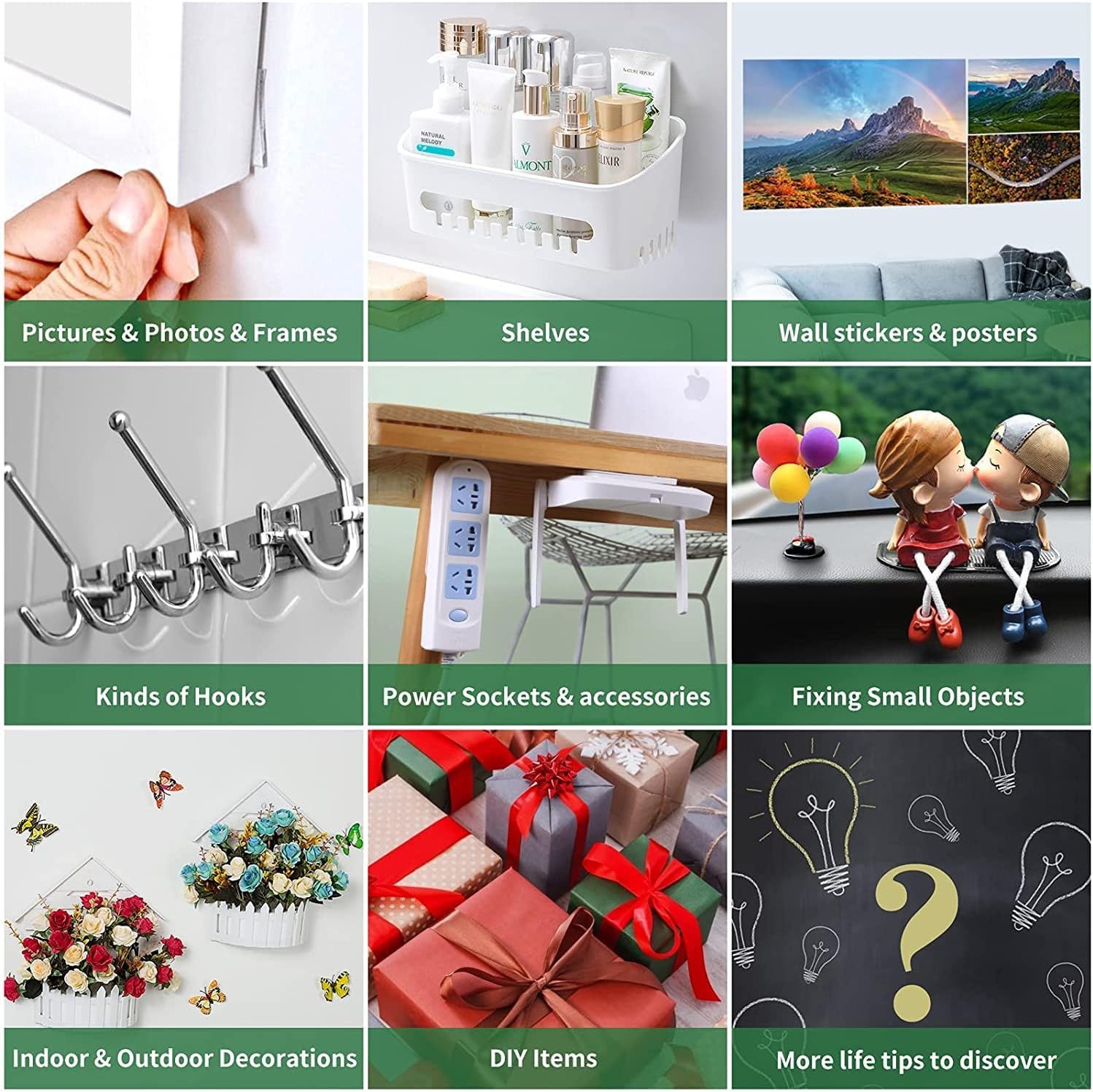 Demonstrates the wide range of applications and categories where the product can be used, from home organization to decoration to DIY projects, helping…