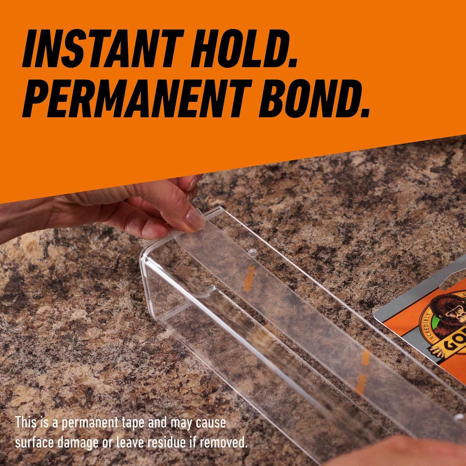 Communicates the product's dual benefit of providing immediate adhesion and a permanent bond, reassuring shoppers of its strong, reliable performance.