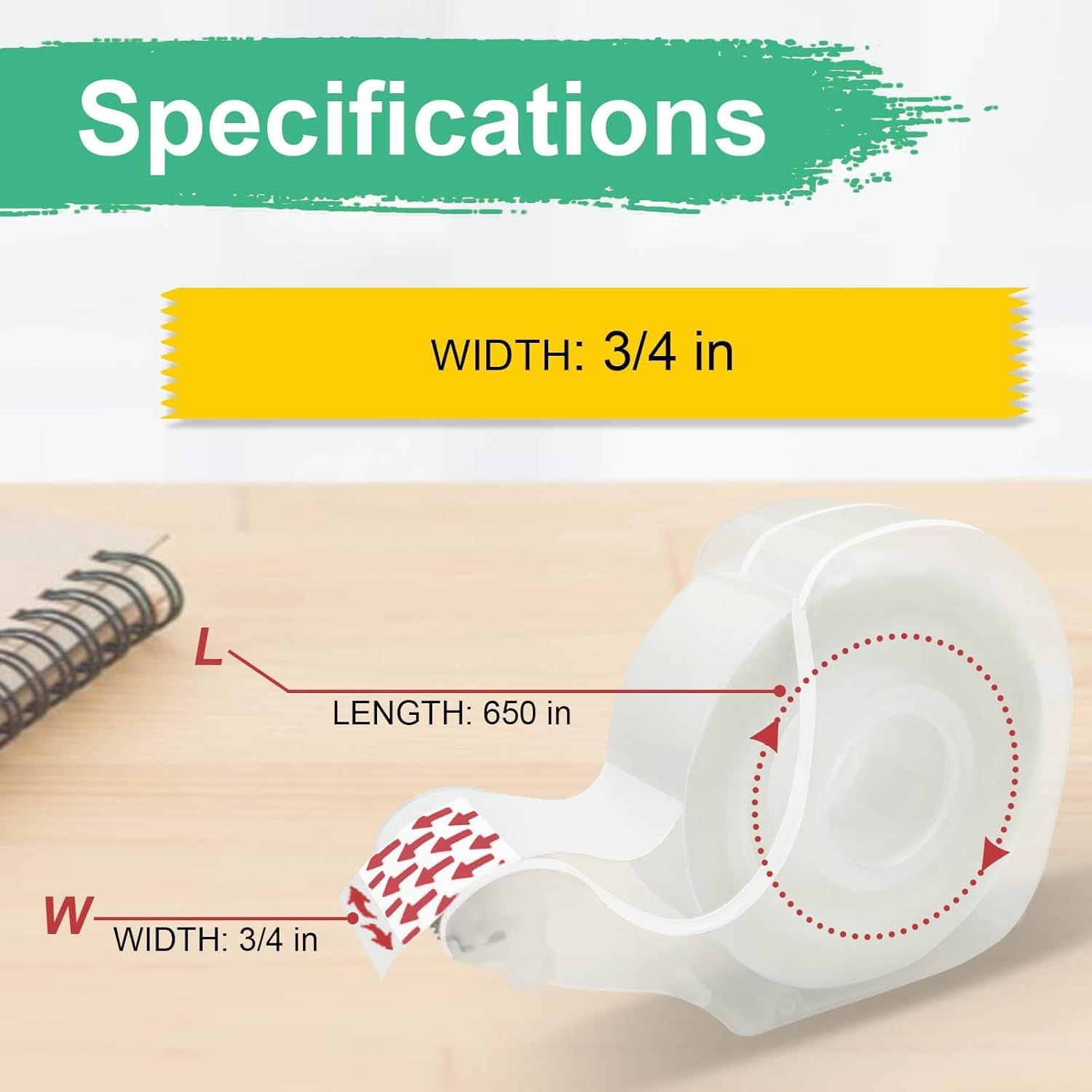 Communicates the exact physical dimensions of the product (3/4 inch width and 650 inch length) to help shoppers understand the size and ensure it meets their…