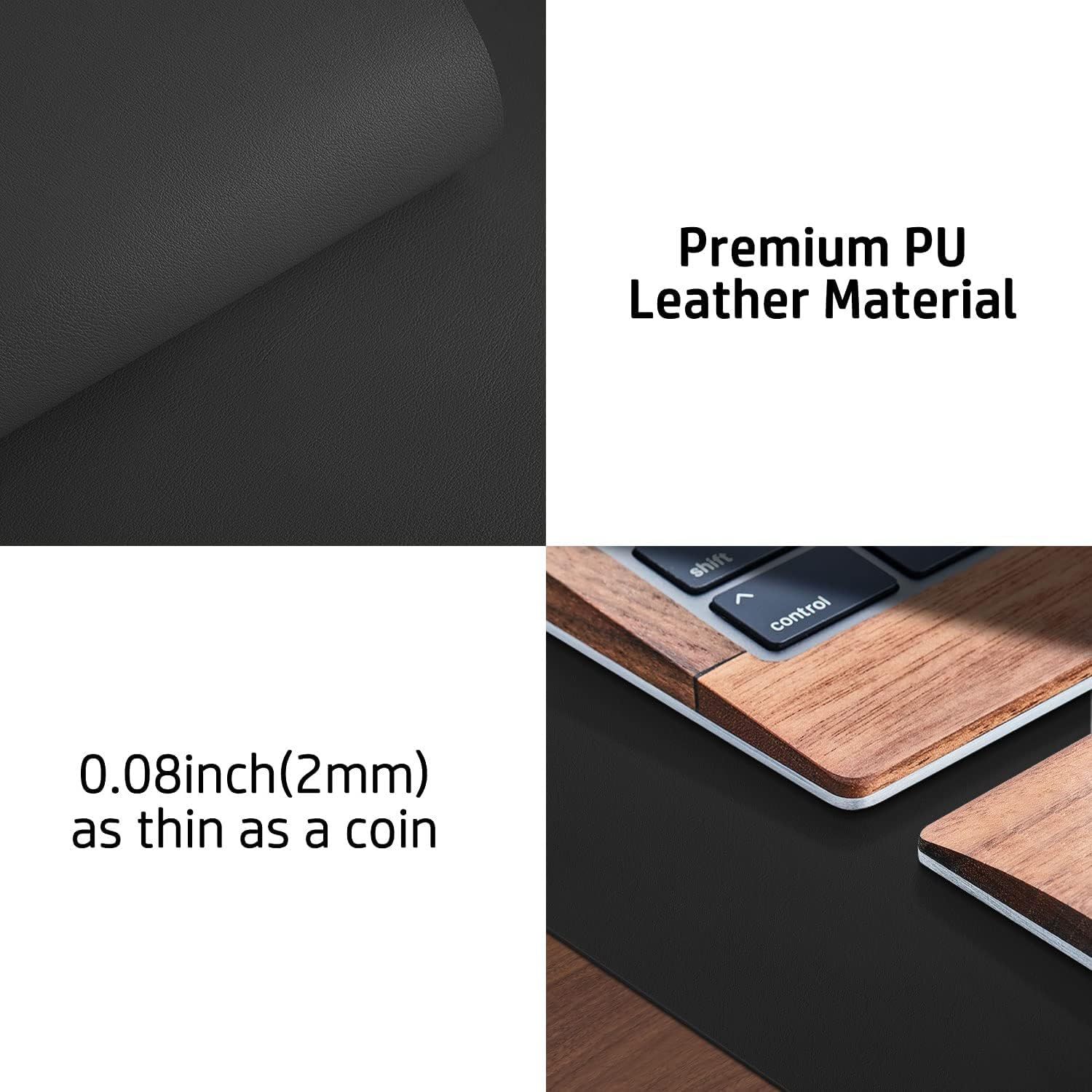 Communicates two distinct product benefits: the premium quality of the PU leather material and the ultra-thin profile (0.08 inch/2mm) to reassure shoppers of both quality and portability.