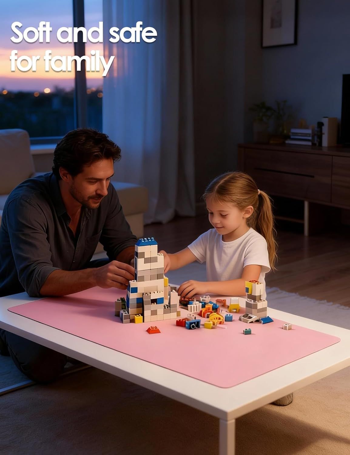Communicates that the product is designed with soft, safe materials suitable for family use, particularly for children, providing reassurance to parents about safety and comfort.